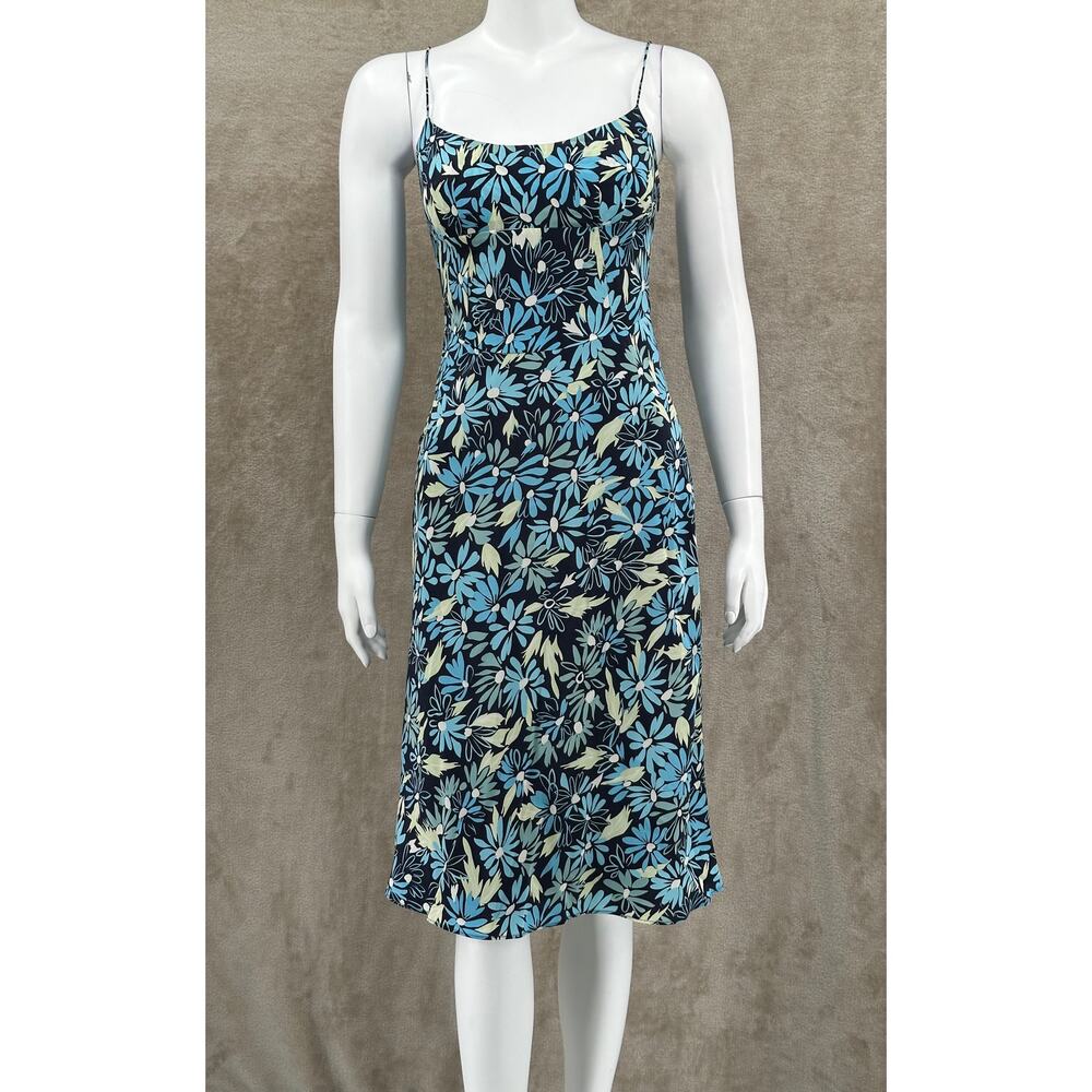 Vintage Express Dress‎ Womens 1/2 Navy Floral A-Line Babydoll Y2K Summer Slip